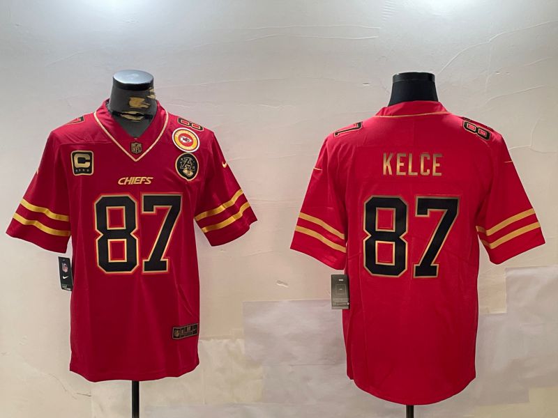 Men Kansas City Chiefs #87 Kelce Red Gold 2024 Nike Limited NFL Jersey style 2